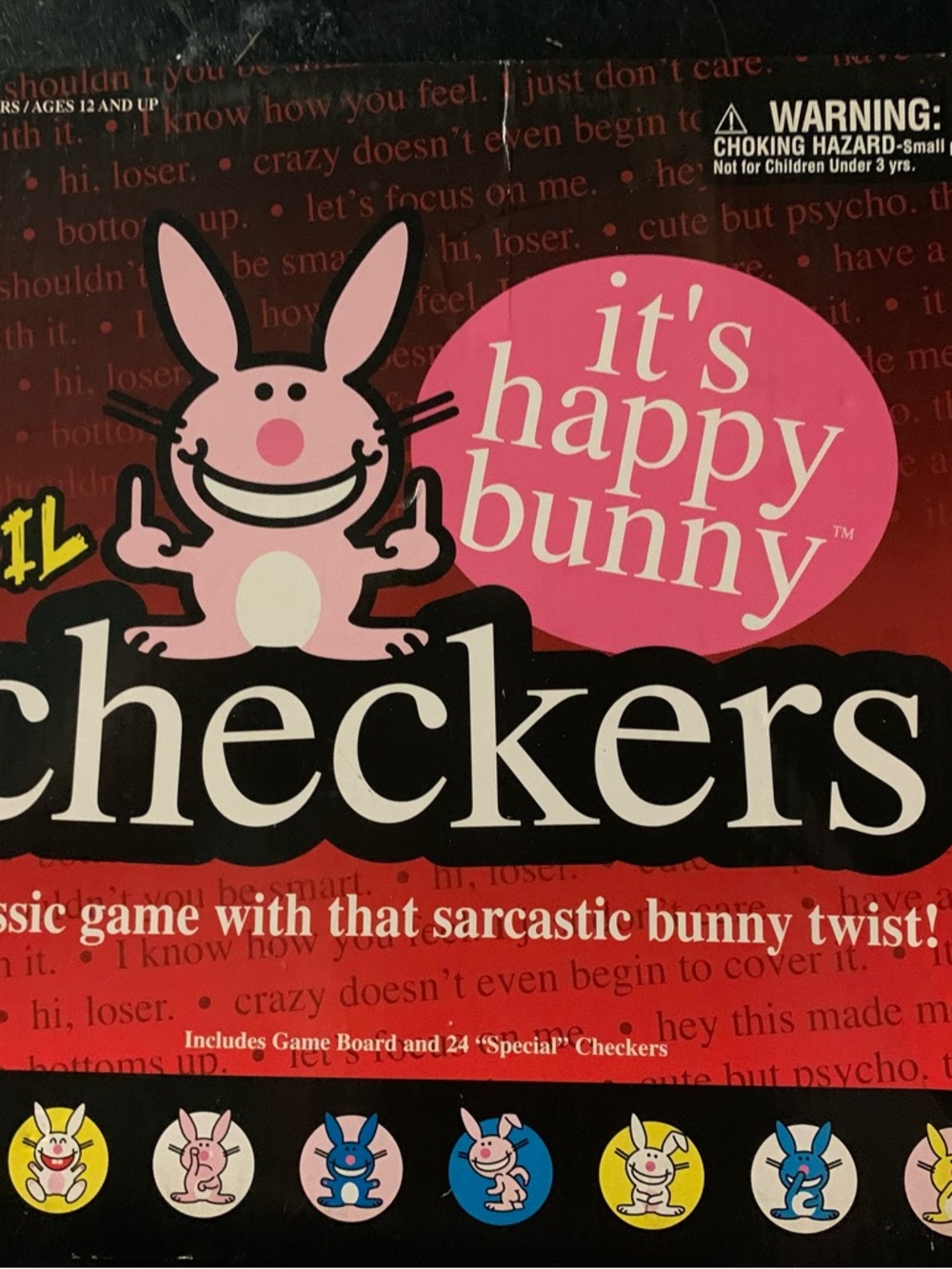 Vintage 2000’s Happy Bunny Evil Checkers Board Game Early Y2K Complete